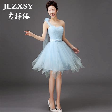 Jlzxsy 2017 New Sky Blue Dress For Bridesmaid A Line Short Cheap