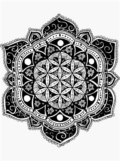 Flower Of Life Mandala Sacred Geometry Hand Drawn Design Sticker