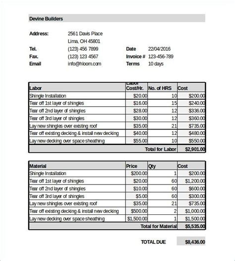 Roofing Estimate Templates