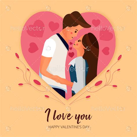 Cute Cartoon Couple In Love Valentines Background Vector