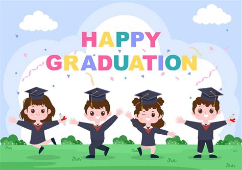 Happy Graduation Day Of Students Celebrating Background Vector