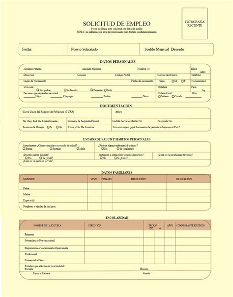 Practica Formato De Solicitud De Empleo En Microsoft Office Word Ase Ige