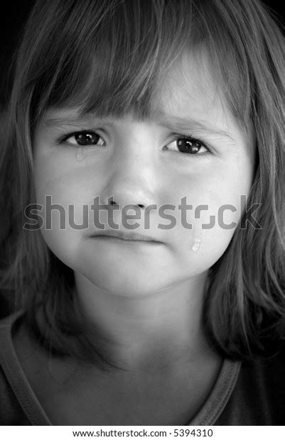 Portrait Little Girl Crying Tears Rolling Stock Photo 5394310