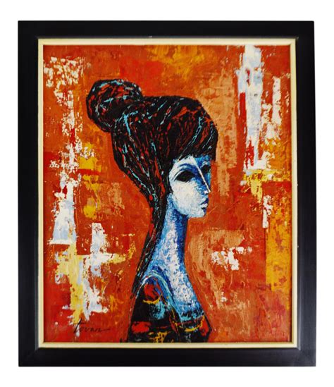 Vintage Framed Abstract Impasto Oil On Canvas Portrait Of Woman By Ivan