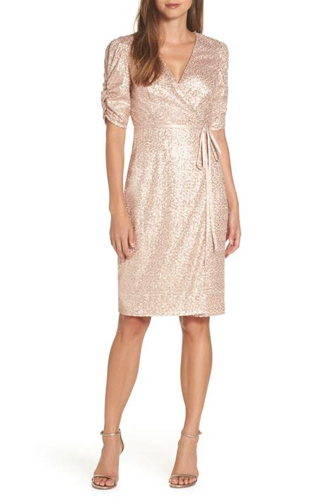 Eliza J Sequin Faux Wrap Dress In Nude Natural Lyst My Xxx Hot Girl