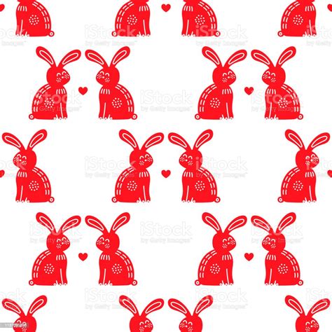 Romantic Rabbits In Love Vector Seamless Pattern Stock Illustration