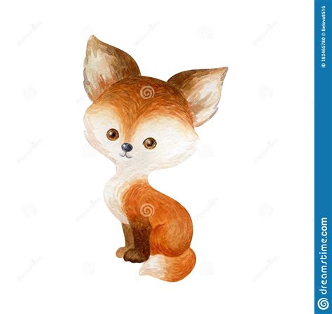Cute Fox Hand Painted Watercolor Illustration Stock Illustration 5ce