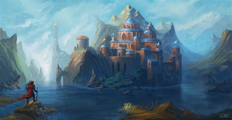 Walled City In Sunlight Fantasy Concept Art Art Village Pictures