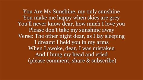 You Are My Sunshine Original Lyrics