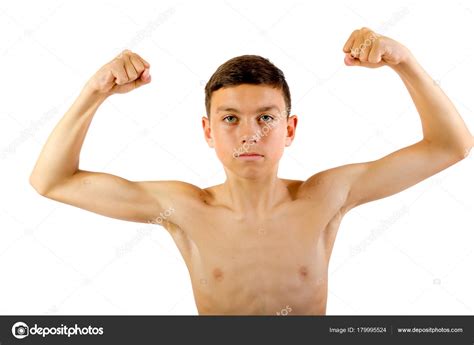 Shirtless Teenage Boy Flexing His Muscles Stock Photo By ©triumph0828