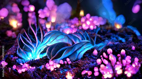 ภาพประกอบสต็อก Real 4k 169 Colorful Unreal Bioluminescence Flower