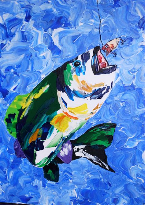 Colorful Bass Fish 16x20 Acrylic Pallet Knife Painting On