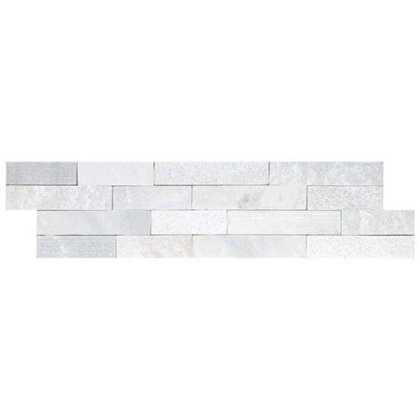 Arctic White Rockmount 6x24 Multi Finish Ledger Panel Stacked Stone