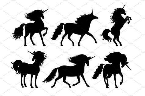 Unicorn Silhouettes Vector Unicorns Silhouette Graphic Illustration