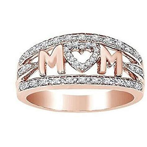 Mom Heart Crystal Rings For Women Jewelry Silver Ring Rose Gold Color Finger Ring Mom Vintage