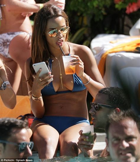 Rochelle Humes In Blue Bikini As She Kicks Back With Tropical Cocktails At Miami Pool Party
