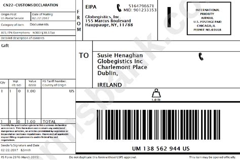 Usps Customs Form 2976 A Printable Printable Forms Free Online
