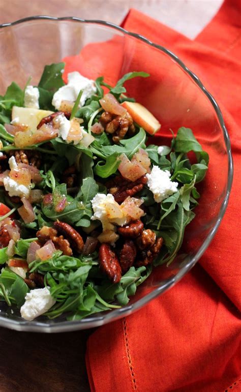 Arugula Apple Goat Cheese And Candied Pecan Salad With Cider