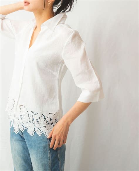 麻裾カットワークレースシャツ0s7号 グレー ナラカミーチェ｜ナラ カミーチェ公式オンラインストア Naracamicie