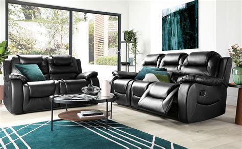 Vancouver Black Leather 32 Seater Recliner Sofa Set Furniture Choice
