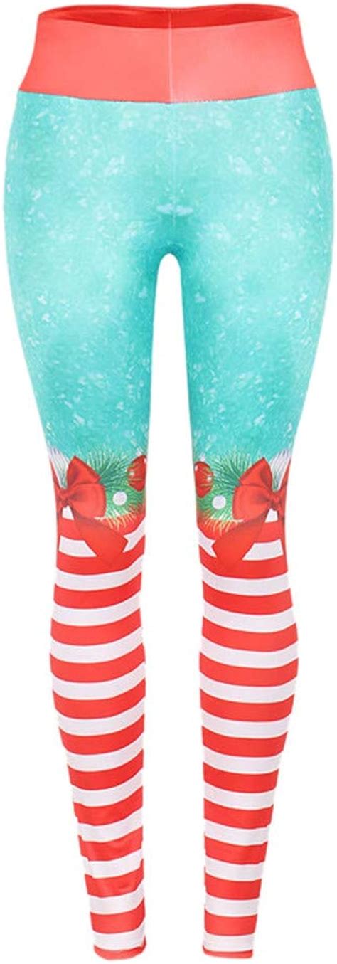 Riou Damen Leggings Weihnachten Winter Hight Waist Stretch Skinny Bunt
