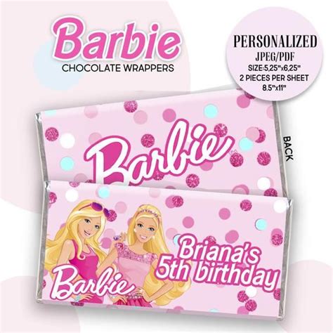 barbie chocolate wrapper barbie party favors barbie birthday etsy in 2021 barbie birthday
