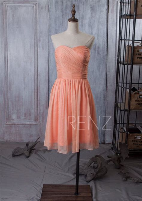 2015 Tangerine Coral Bridesmaid Dress Short Wedding Dress Chiffon