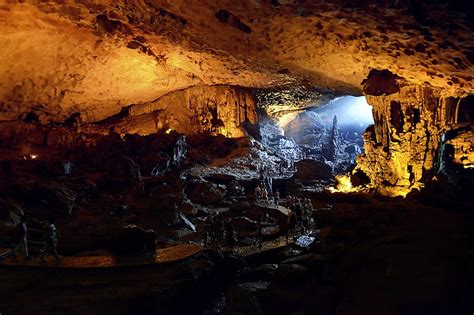 Cave Entrance Grotto Land Sous Stalagmites Terre Hd Wallpaper