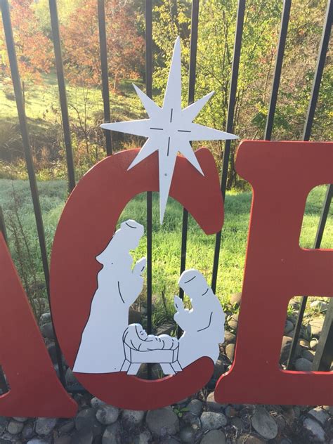 Peace Christmas Sign With Engraved Nativity Yard Art Sign Etsy
