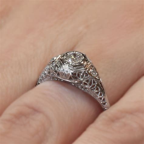 Antique Filigree Engagement Ring 16ct Old European Cut Diamond Ring