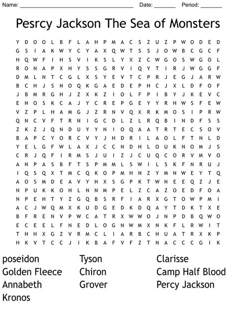 Pesrcy Jackson The Sea Of Monsters Word Search Wordmint