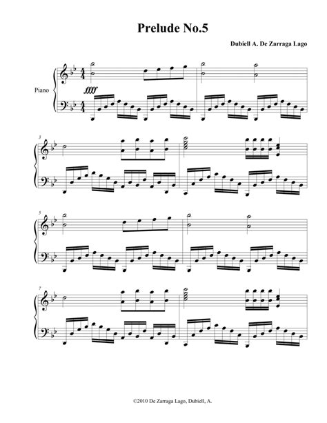 Prelude No5 Sheet Music Dubiell De Zarraga Lago Piano Solo