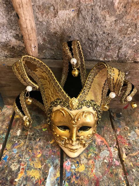 Golden Venetian Jester Mask Created And Decorated By Hand Etsy