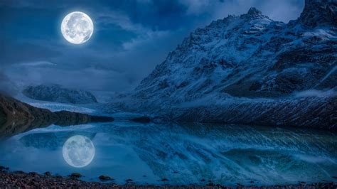 Pictures Nature Mountains Moon Lake Reflected Landscape 1920x1080