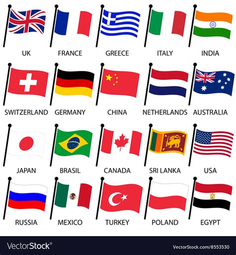 In order to get best result, it's better to download this flags picture on original size. Simple color curved flags different country Vector Image