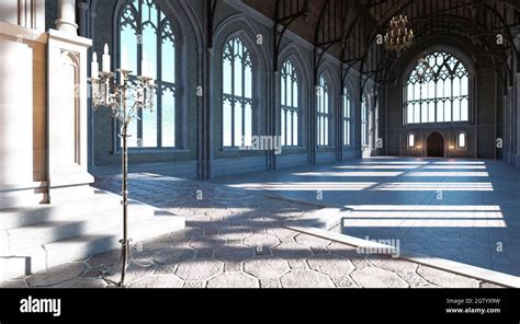 3d Illustration Fantasy Medieval Throne Room In The Castle Stock Photo