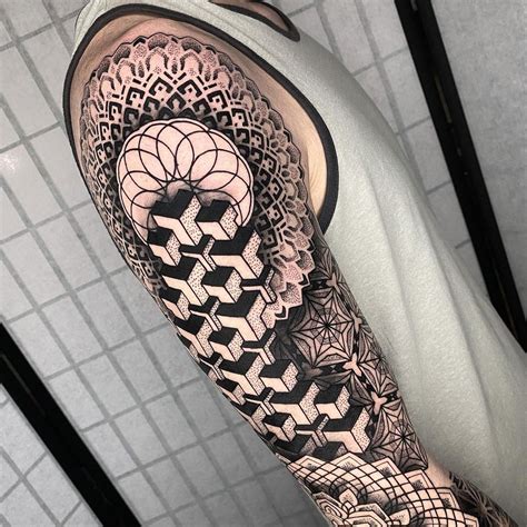 Mens Geometric 3d Sleeve With Mandalas Best Tattoo Ideas For Men And Women
