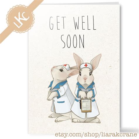 Get Well Soon Bunny Greetings Card Rabbits Bunny Nurses Etsy