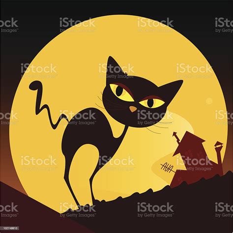 Black Cat Silhouette And City Sunset Stock Illustration Download