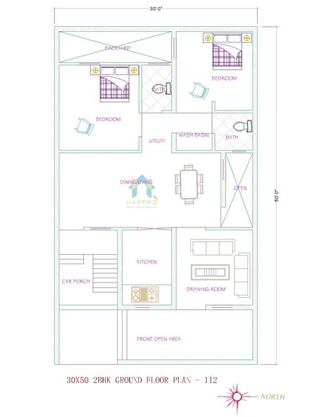 30x50 East Facing Plot 2 Bhk House Plan 112 Happho