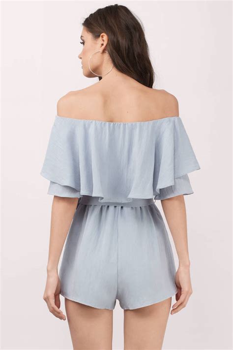 cute light blue romper off shoulder romper light blue romper 88 tobi us