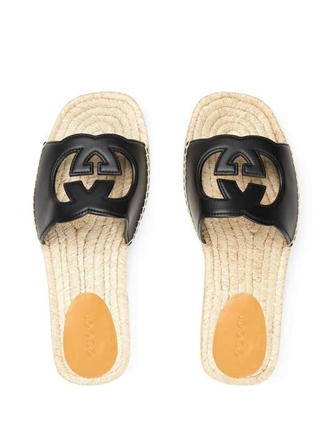 Gucci Interlocking G Cutout Leather Sandal In Black Modesens