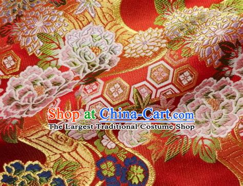 asian traditional classical flowers pattern red damask brocade fabric japanese kimono tapestry