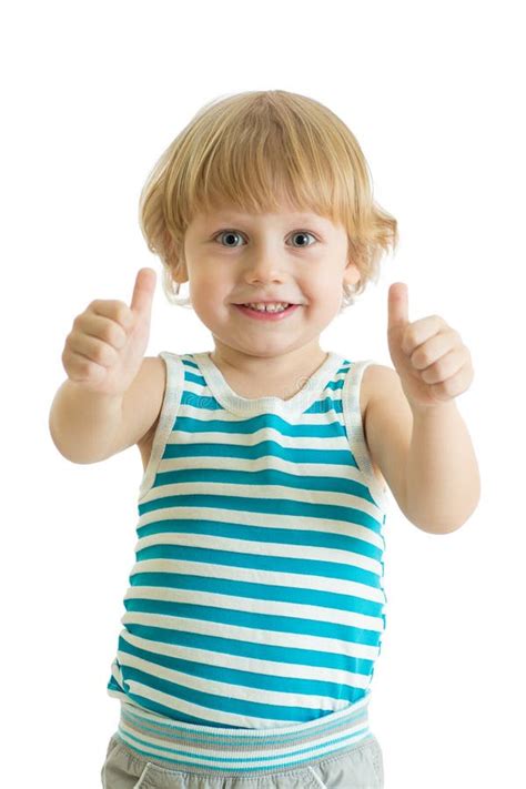 Portrait Of Beautiful Kid Boy Giving You Thumbs Up Isolated On White