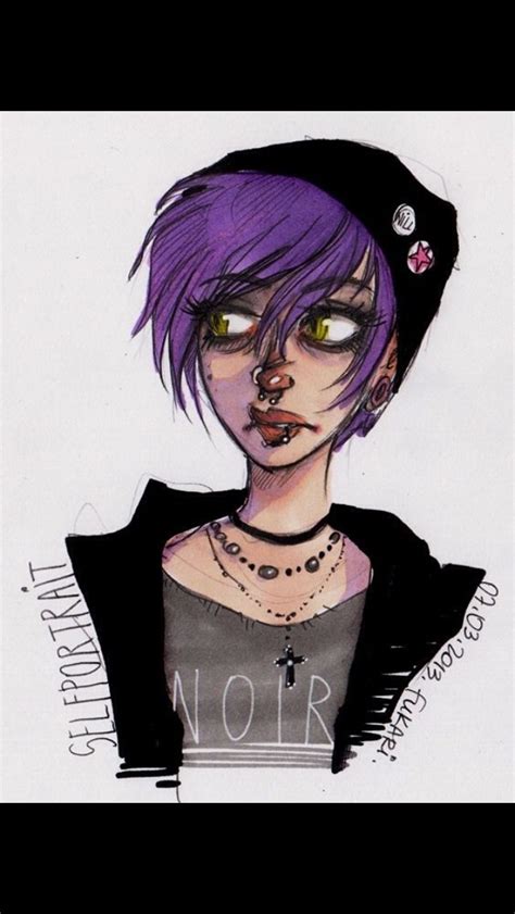History talk (0) trending pages. Cute punk emo girl with purple hair drawing by fukari ...