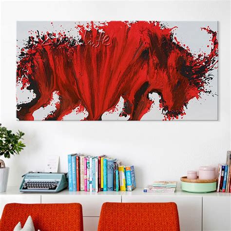 Hand Painted Abstract Oil Painting Pop Art Red Ox On Canvas Wall
