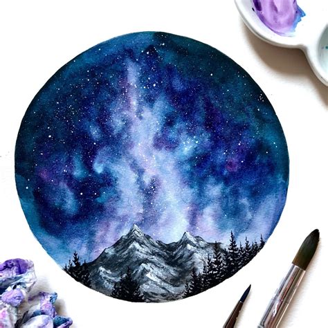 Original Watercolor Painting Handmade Galaxy Painting Etsy Bunte