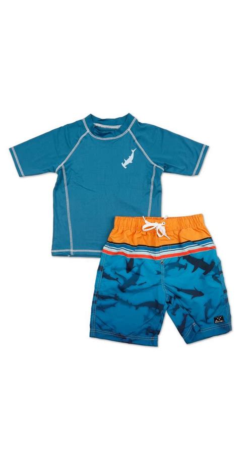 Boys 2 Pc Shark Swim Shorts Set Blue Burkes Outlet