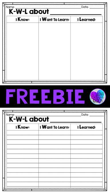 Blank Kwl Chart Freebie Kwl Chart Kwl Chart Kindergarten Kwl