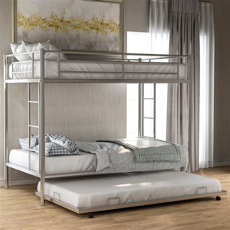 Modernluxe Metal Twin Over Twin Bunk Bed With Trundle